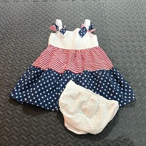 Iris & Ivy Toddler Red White Blue Patriotic Dress with Bows Stars/Stripes 24M